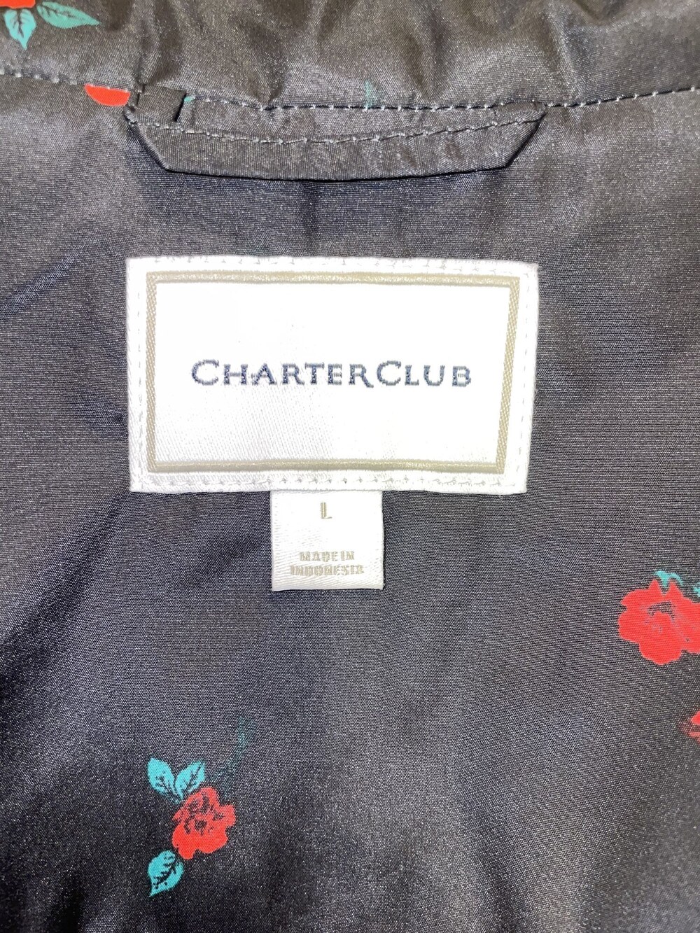 Charter Club Black & Red Floral Quilted Puffer Vest Size Large Like New - Picture 8 of 11